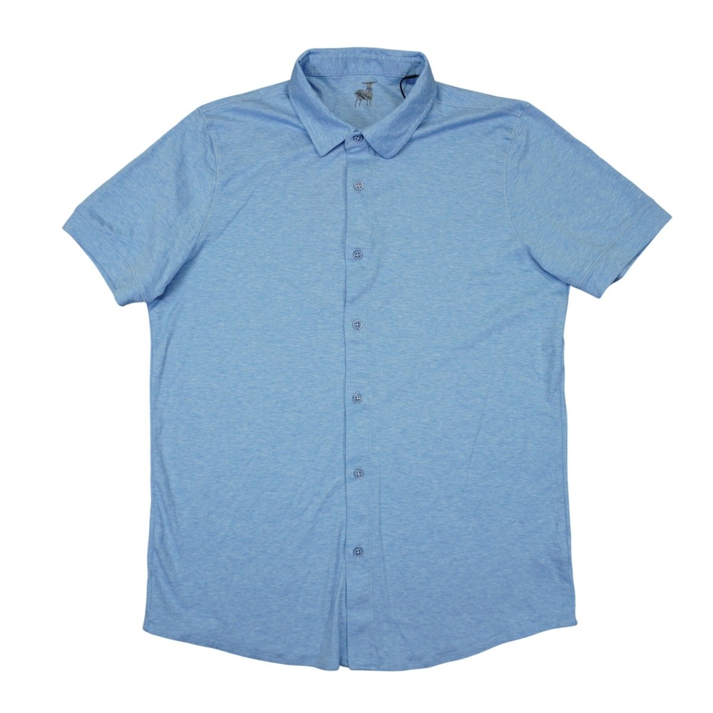 Raffi‎ Button Down Shirt Mens L Light Blue Short Sleeve Cotton Heathered